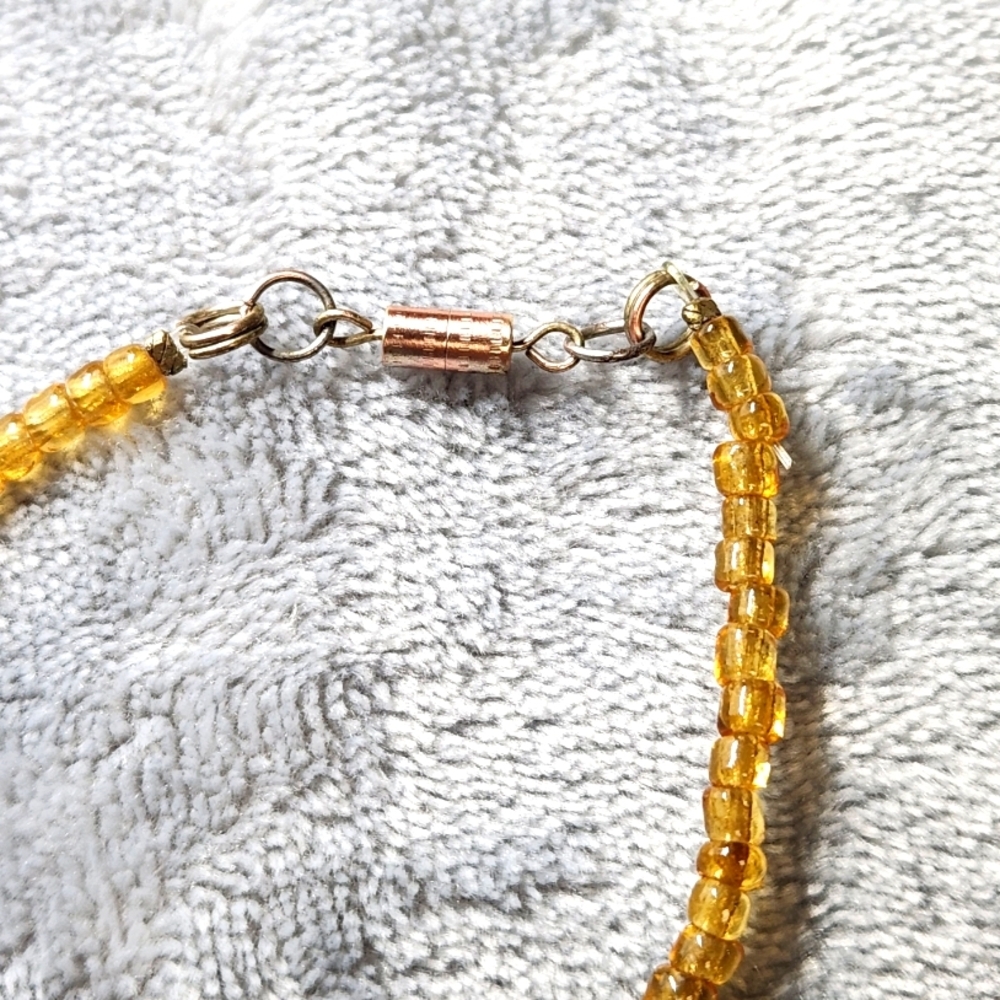 Blue and Gold Glass Beaded Necklace - Picture 4 of 5